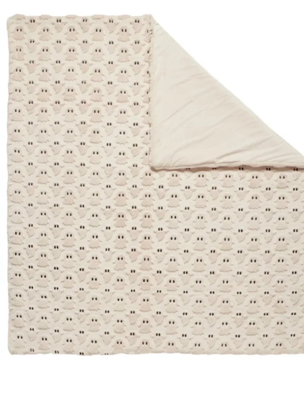 Viral TikTok White Embroidered Faux Fur Ghost Halloween Throw Blanket 60